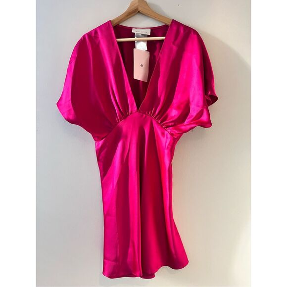 NWT BHLDN Leila Stretch Satin Deep-V Mini Dress size S - Picture 1 of 7